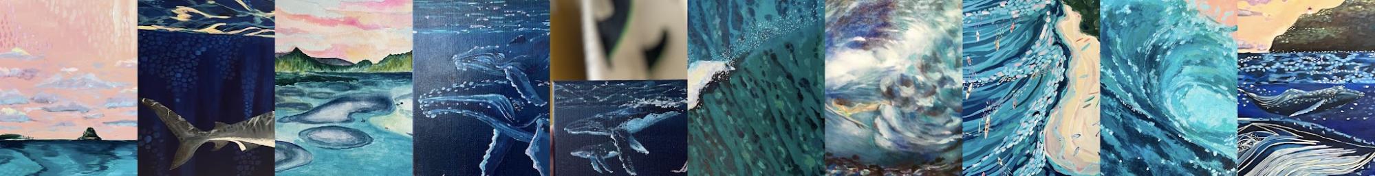 A mosaic of Stephanie Signorelli's ocean and wave paintings